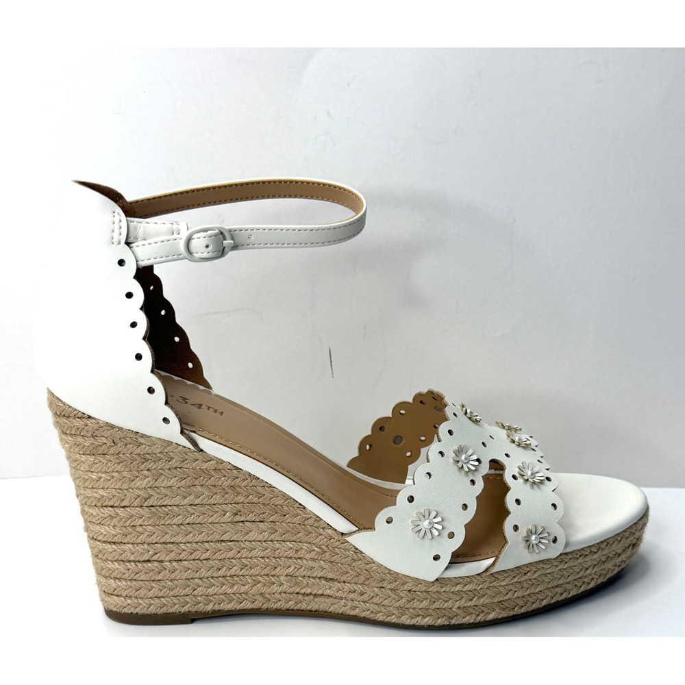 On 34th Women's Theodoree Espadrille Wedge Sandals White Linen Size 9M NWT/BOX - Picture 4 of 8